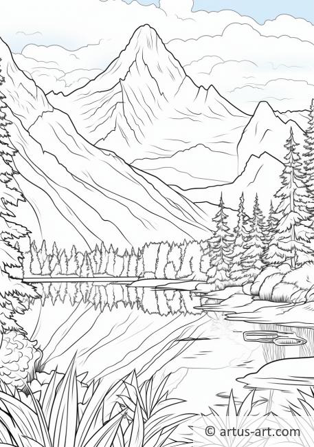 Page de coloriage de réflexion de montagne